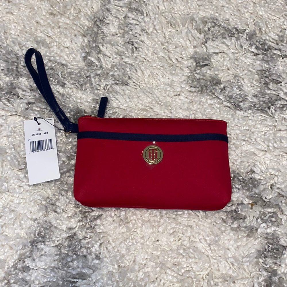 NWT Tommy Hilfiger: Red and Navy Blue Fabric Wristlet